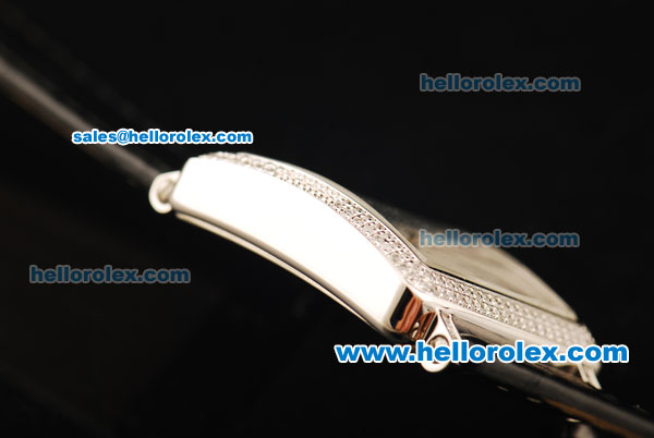 Franck Muller Master Square Swiss ETA Quartz Movement Silver Dial with Diamond Bezel and Black Leather Strap - Click Image to Close